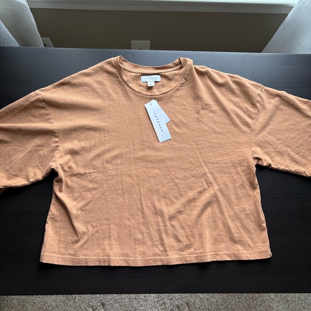 Topshop Tan Boxy Cropped Tee